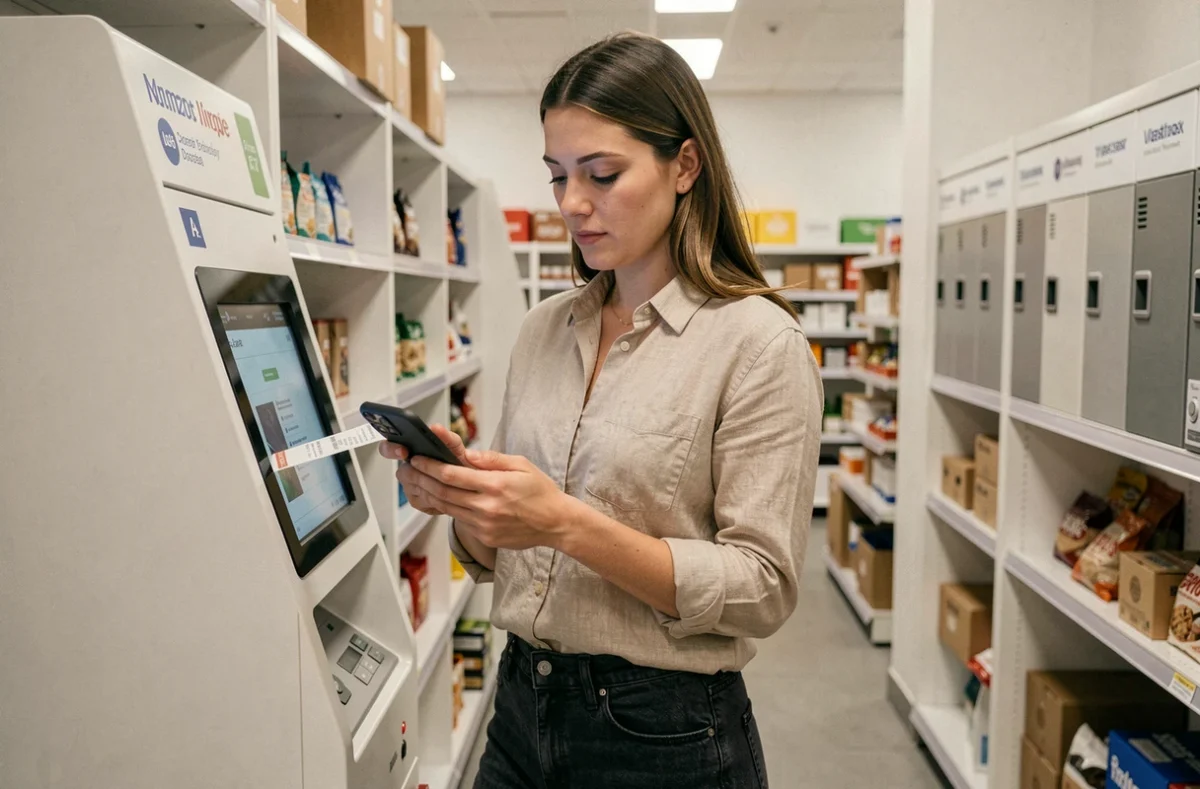 Femme déposant un colis Vinted à un point relais en magasin de proximité