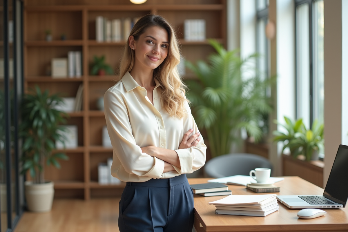 Femme confiante dans un bureau moderne et lumineux