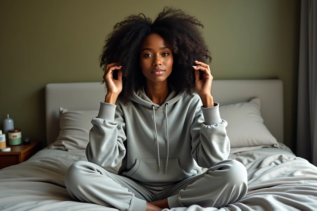 Femme retirant un wave cap satiné pour révéler ses waves définies sur ses cheveux naturels