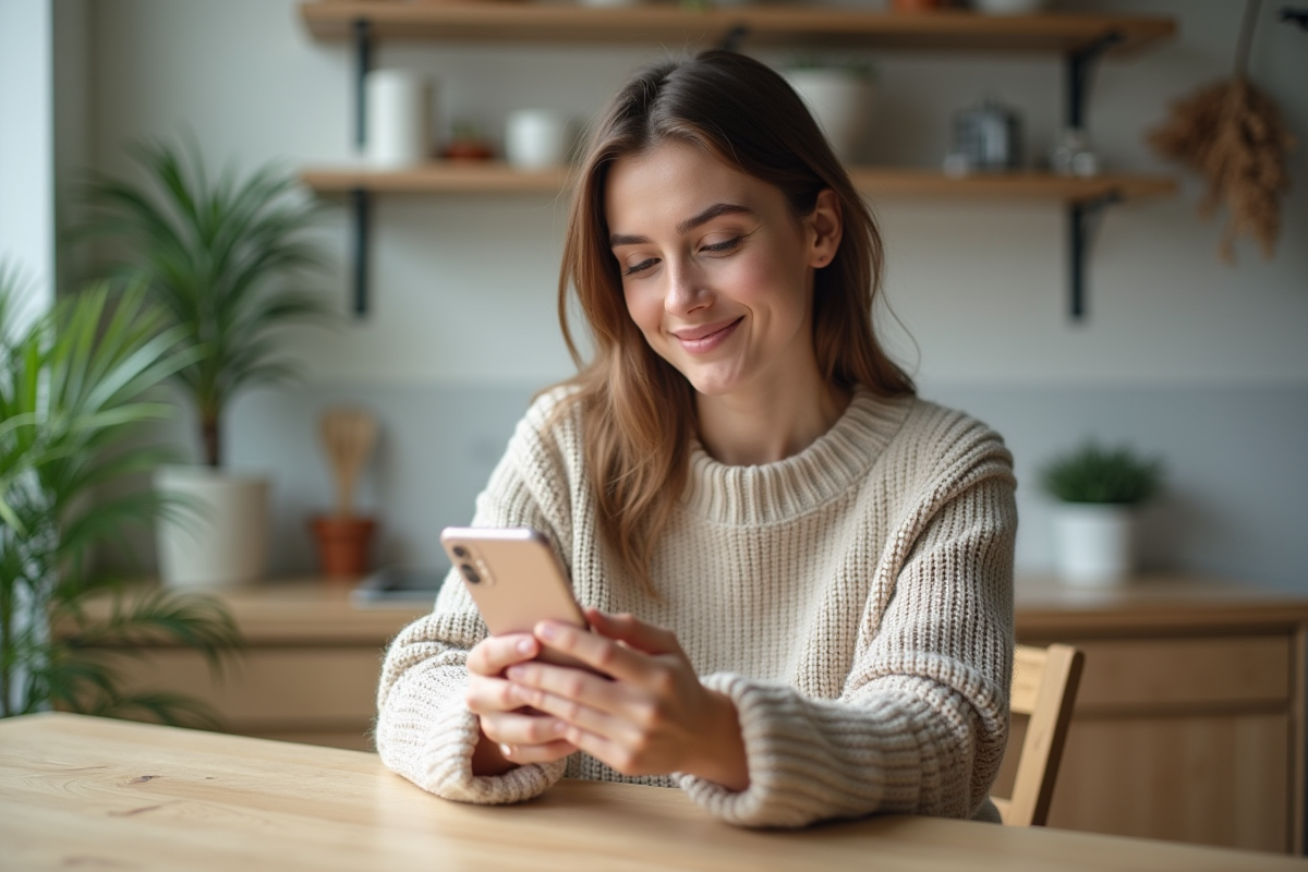 Femme testant une application de forme du visage