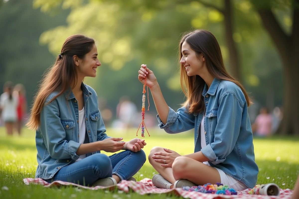 Jeune femme montrant un bracelet d
