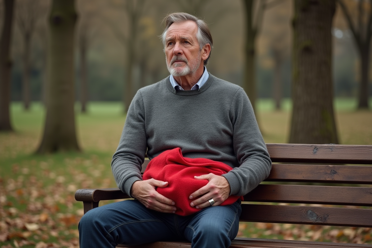 Homme réfléchi en pull cachemire dans un parc automnal