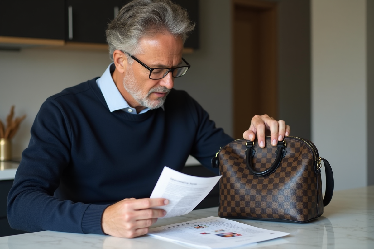 Homme vérifiant un sac et guide d