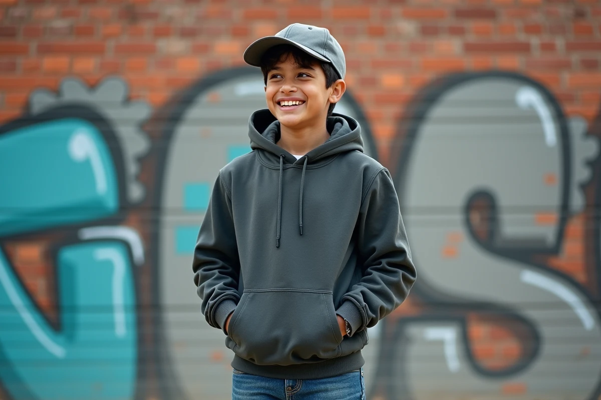 Jeune garçon athlétique en hoodie dans un skatepark urbain