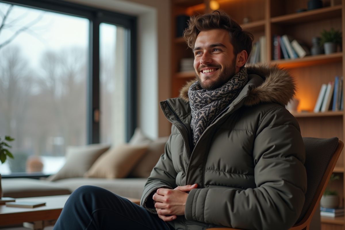Jeune homme en intérieur dans un salon cosy