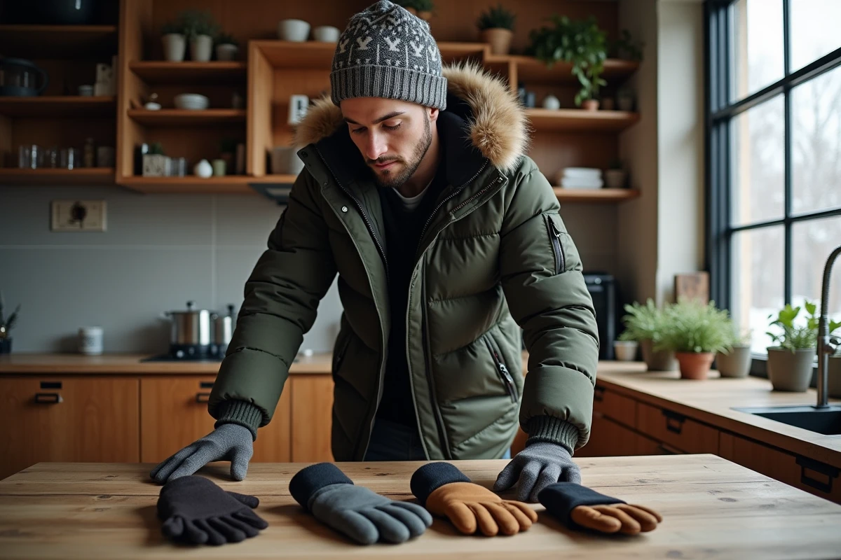 Jeune homme examinant différents gants d