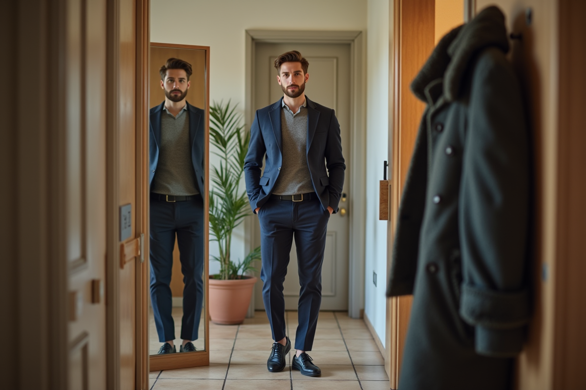 Jeune homme admirant son reflet dans un miroir dans l