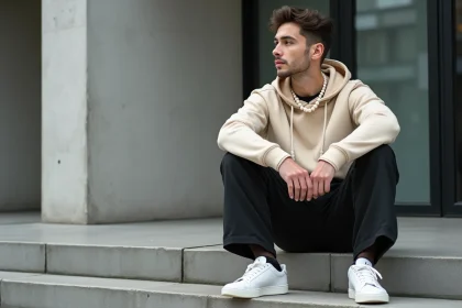 Homme en streetwear avec collier de perles &eacute;l&eacute;gantes
