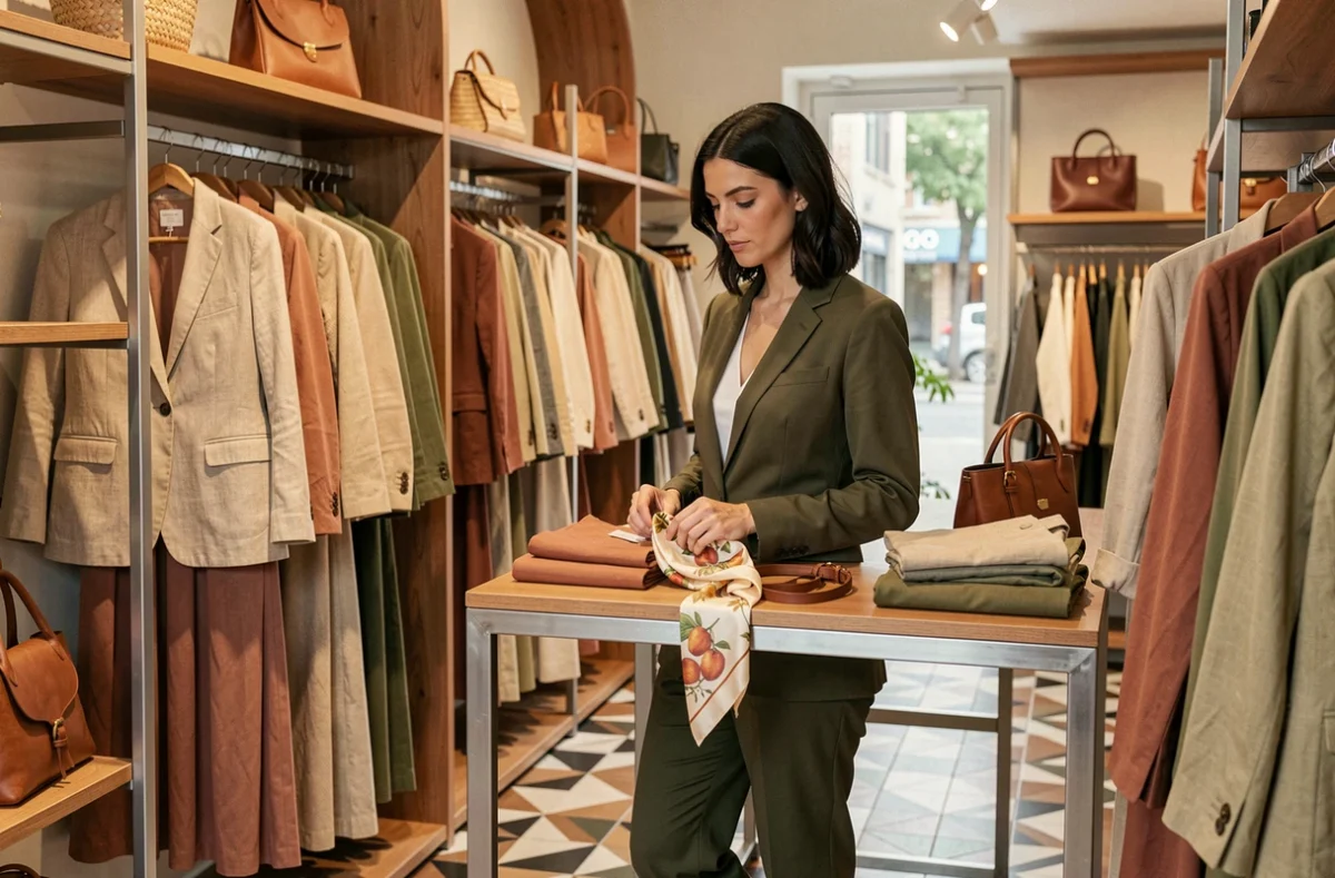 Femme élégante explorant la collection Mango dans la boutique de Livry-Gargan