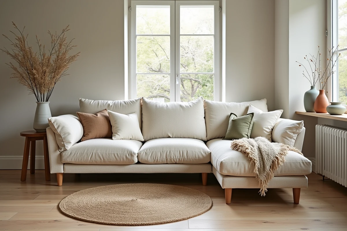 Salon décoré avec des accessoires Zara Home boucle et céramique pour une déco tendance 2026